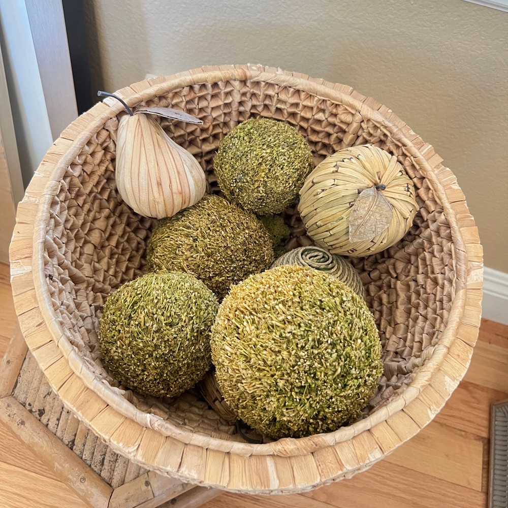 Rattan Bowl with Fruit, Table Decor